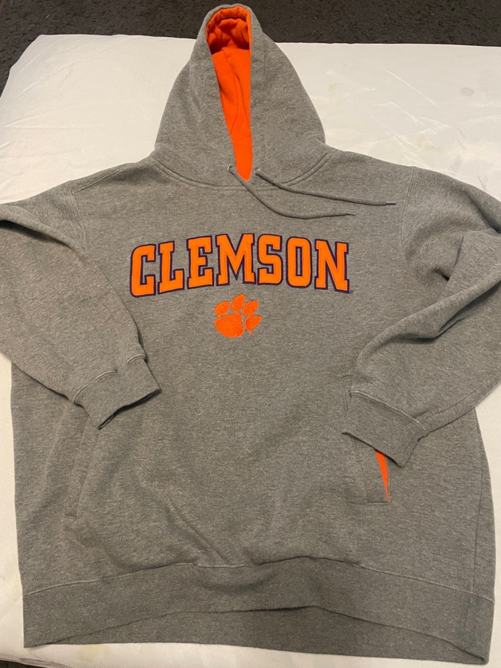 Clemson Men's Gray Zip-Up Sweater with Orange Accents